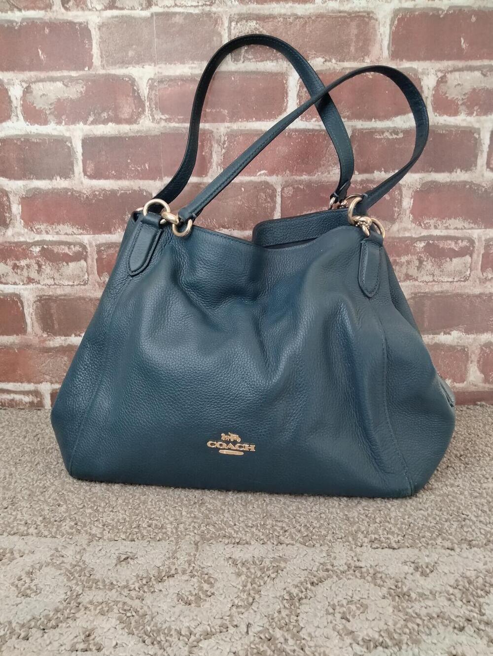 Coach Hallie Shoulder Bag Refined Pebble Leather 80268 Peacock Blue Purse